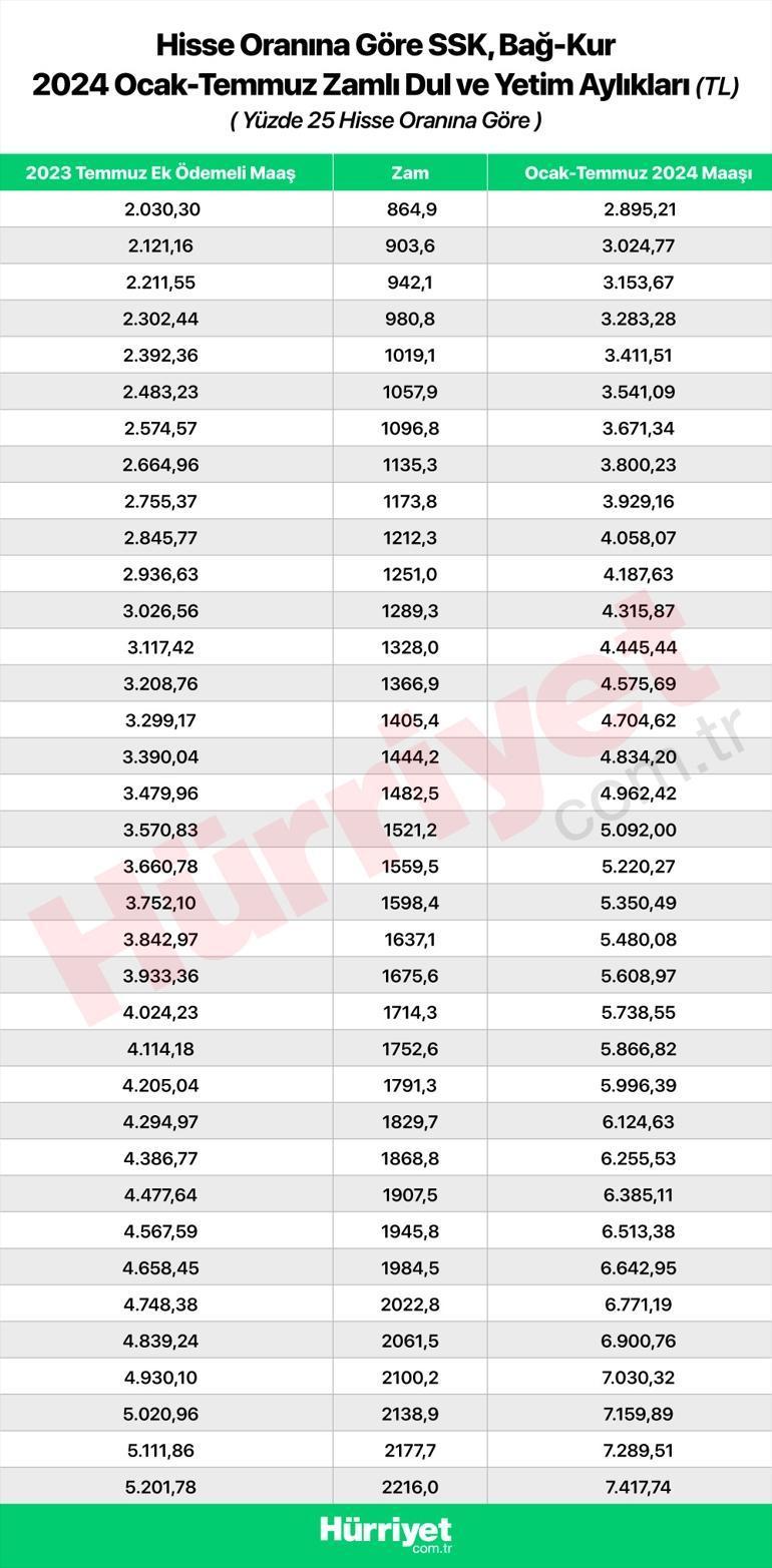 2024 Ocak Dul ve Yetim Maaşlarına %42.60 Zam