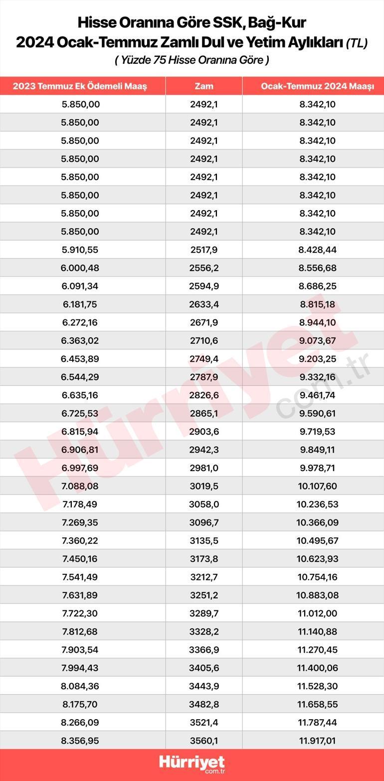2024 Ocak Dul ve Yetim Maaşlarına %42.60 Zam
