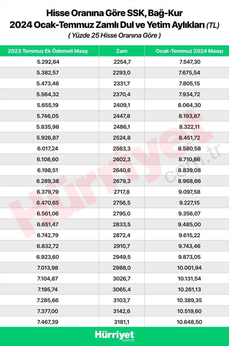 2024 Ocak Dul ve Yetim Maaşlarında %42.60 Zam