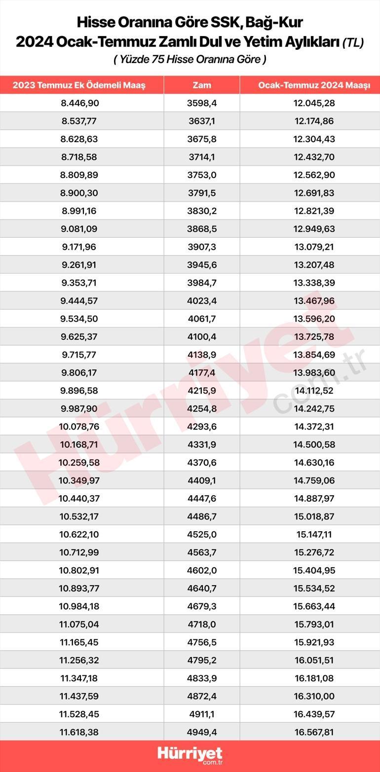 2024 Ocak Dul ve Yetim Maaşlarında %42.60 Zam