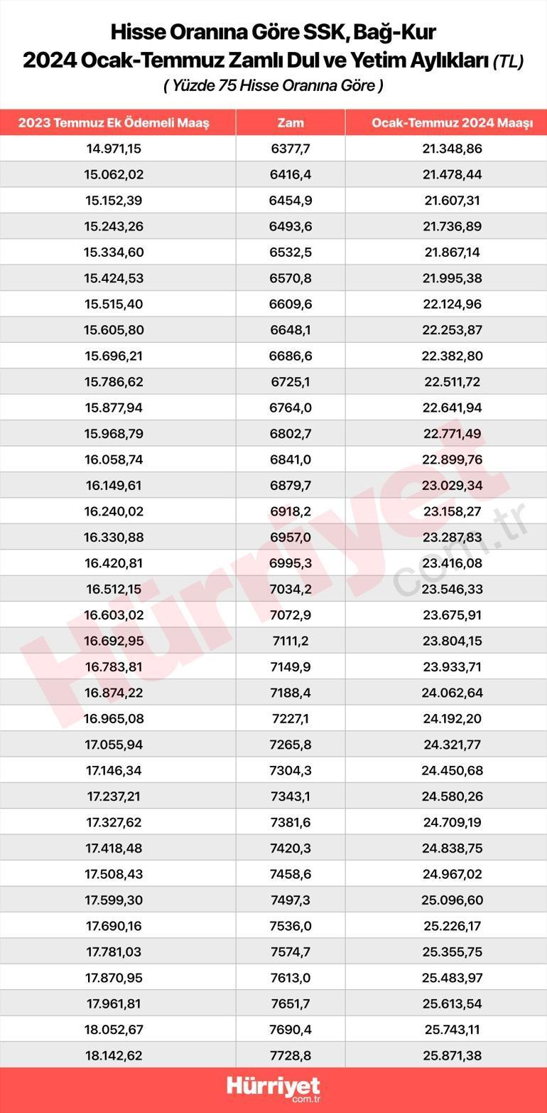 2024 Ocak Dul ve Yetim Maaşlarında %42.60 Zam