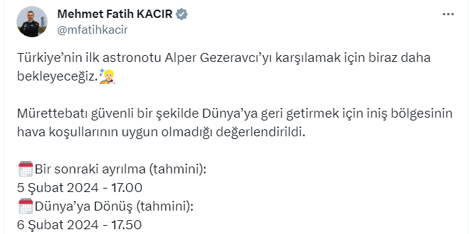 Alper Gezeravcı'nın Uzaya Dönüş Yolculuğu